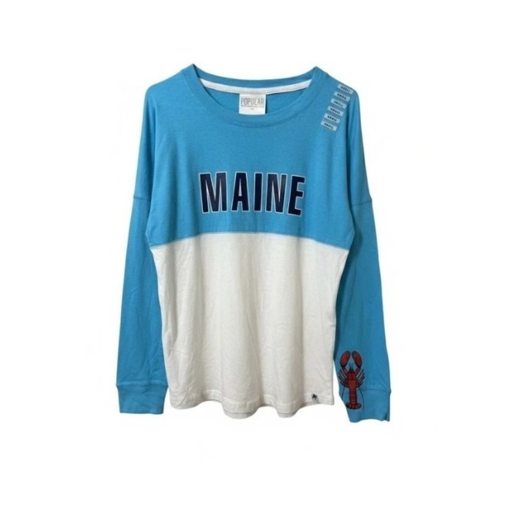 Maine baseball style shirt S blue white long sleeve lobster on sleeve
